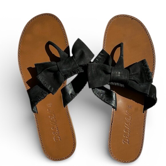 Delman Shoes - Delman Sunny Slide Sandals Womens 7.5 Black Bow Flat Slip On w/ Box